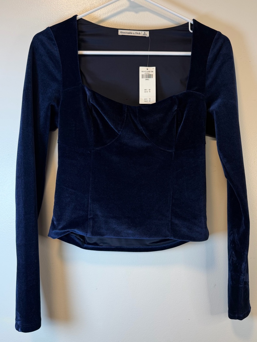 Abercrombie & Fitch Long-Sleeve Soft Velvet Corset Top Navy Blue Women’s Small